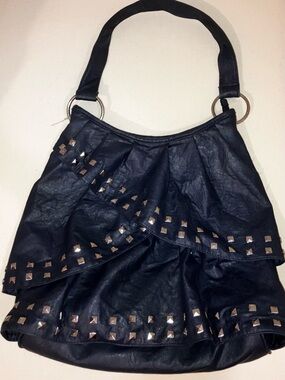 Studded Navy Blue Ruffle layered Purse - Women's Fashion handbag